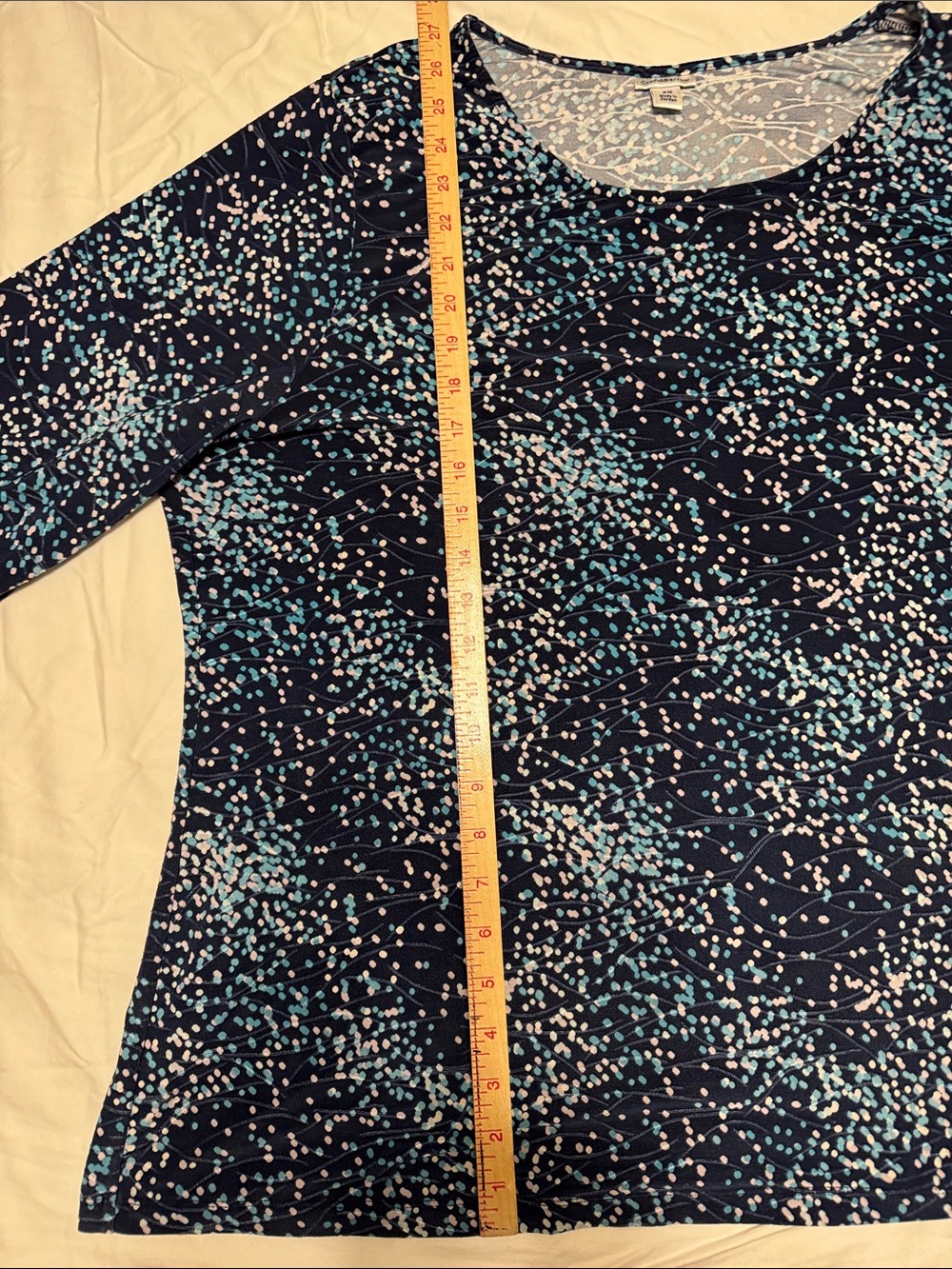 croft & barrow Navy Scoop Neck Tunic with Aqua and White Dot Print - Picture 5 of 7